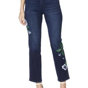 SKU 1625 Diane Gilman DG2 Embroidered Straight Leg Jeans Indigo 0 Tall New